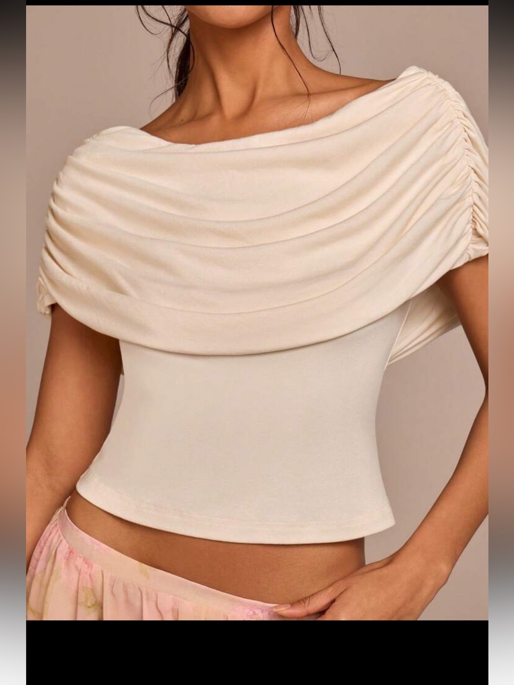 Classic Off-Shoulder Ruched ivory off white stretchy Women's Top